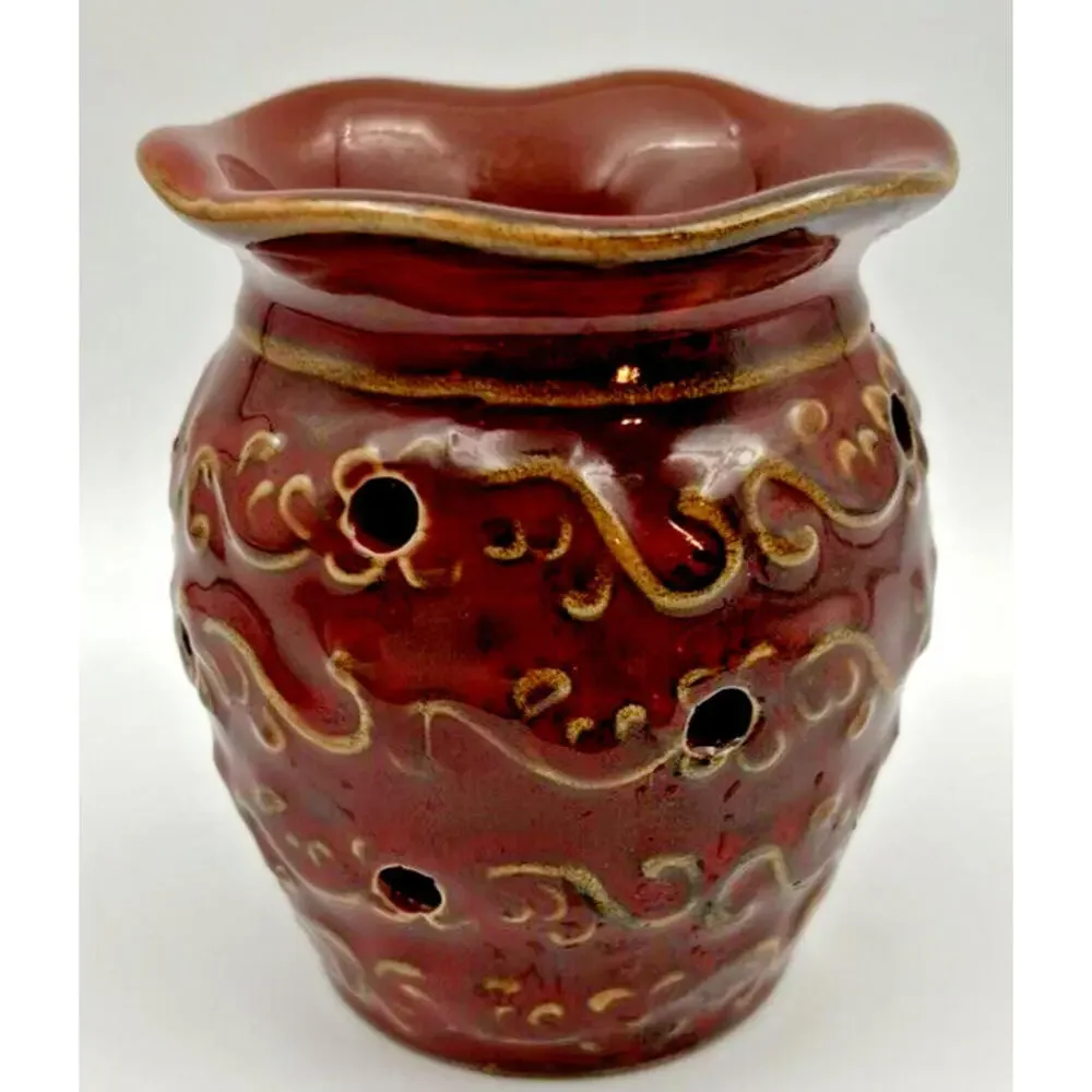 Retired Scentsy Roma Red Ceramic Plug-In Wax Warmer Round Shape w/ Box - Picture 2 of 8